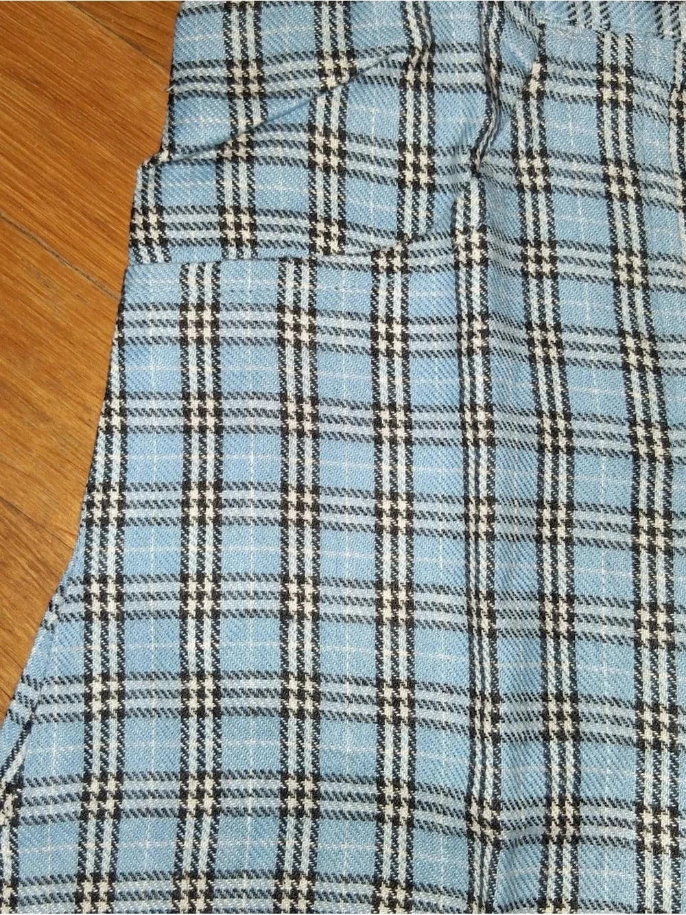 Light Blue Plaid Mini Skirt with Lace Trim